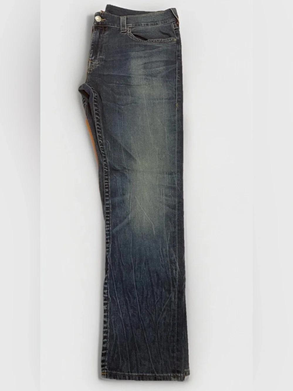Y2K True Religion Jeans Rocco Relaxed Skinny Size 40 Blue Distressed Denim - Picture 1 of 14